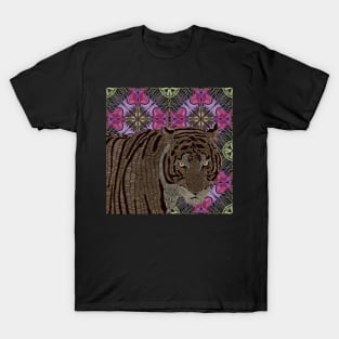 Tiger on pink abstract pattern T-Shirt